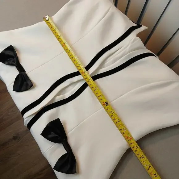 Blingor White Midi Coat with black bows L NOS fitted anime style - Picture 12 of 15